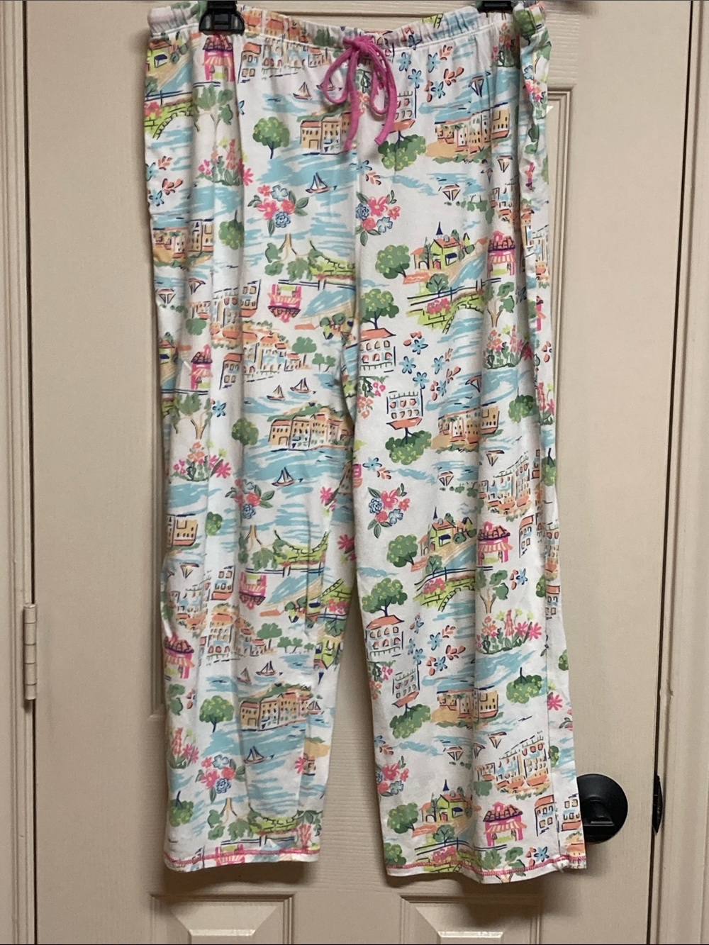 Cuddl Duds Women's Short-Sleeve Cropped Pajama Set Spring Scene Size M - Picture 4 of 5